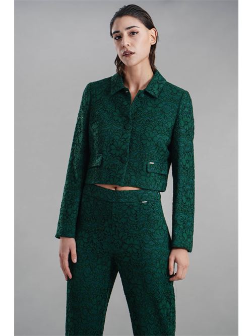Giacca cropped in pizzo Nualy | I25N2234VERDE BOSCO